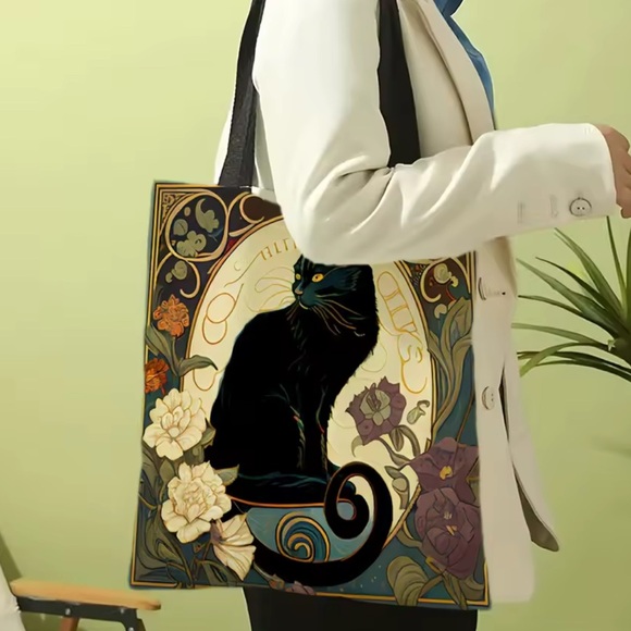Handmade Handbags - Colorful Cat Tote Linen Canvas Bag